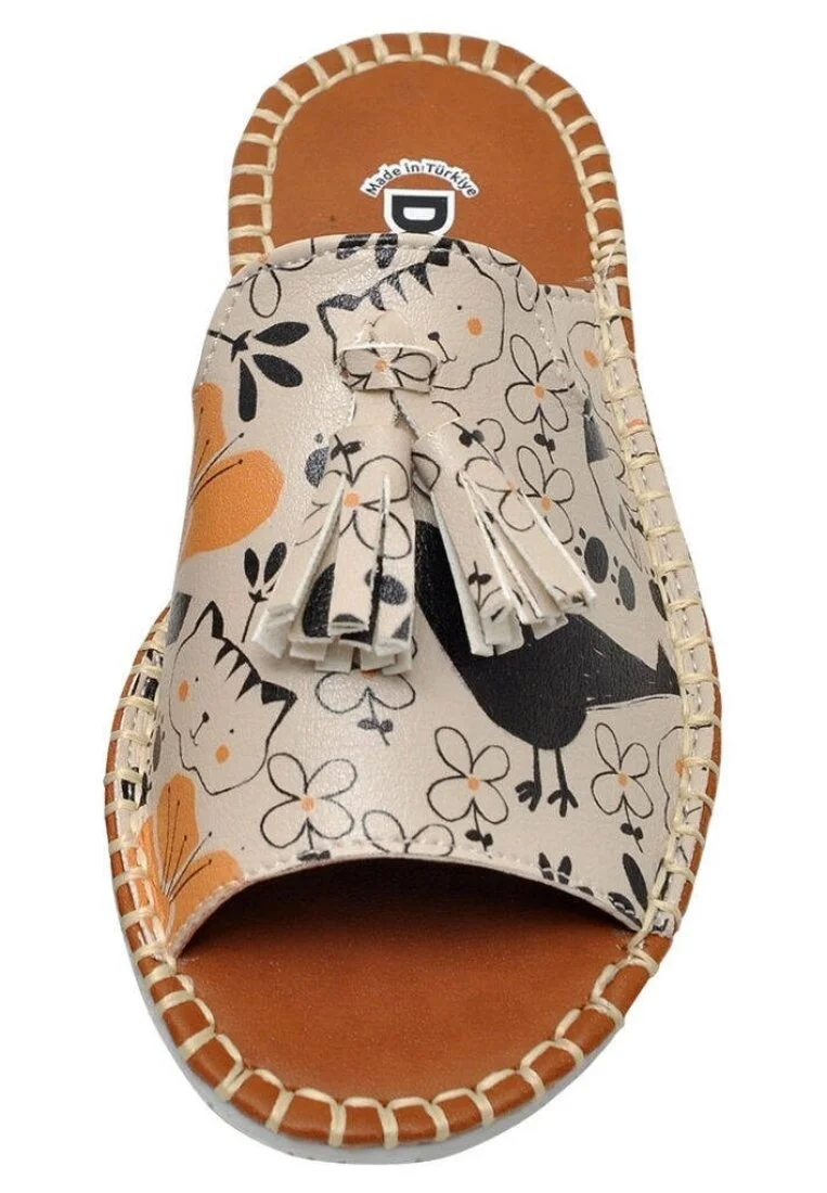 Enfants Cuir Vegan Beige Sandales - Go Home Motif