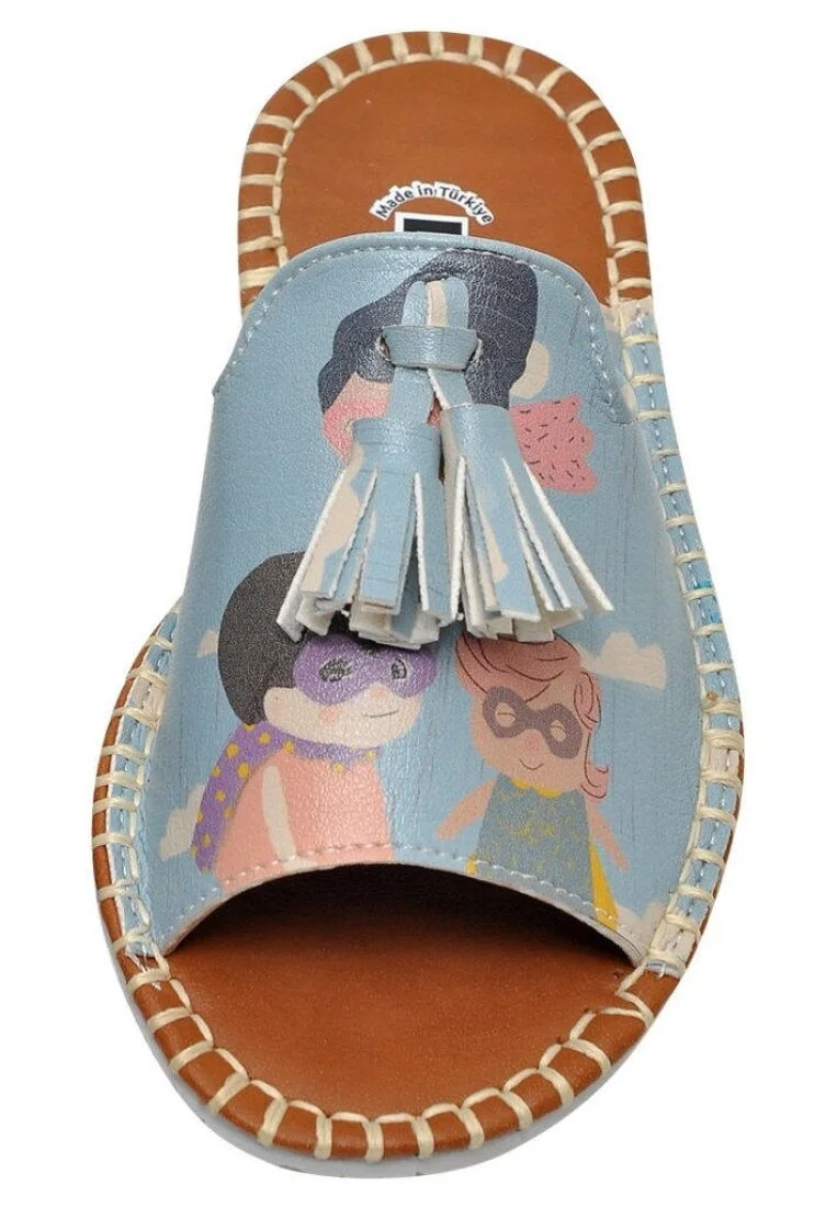 Enfants Cuir Vegan Bleu Sandales - Superhero Girls Motif