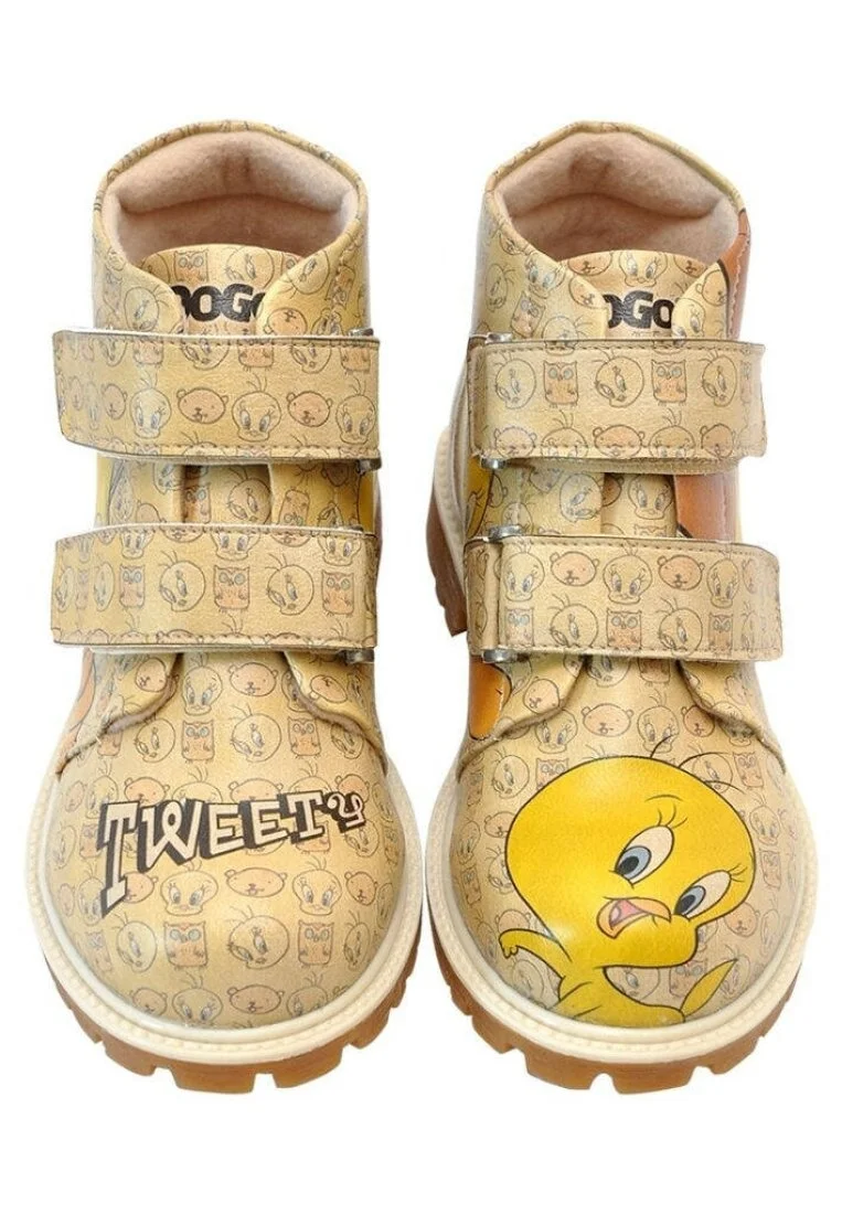 Enfants Cuir Vegan Jaune Bottes - Warner Bros Tweety Moods Motif
