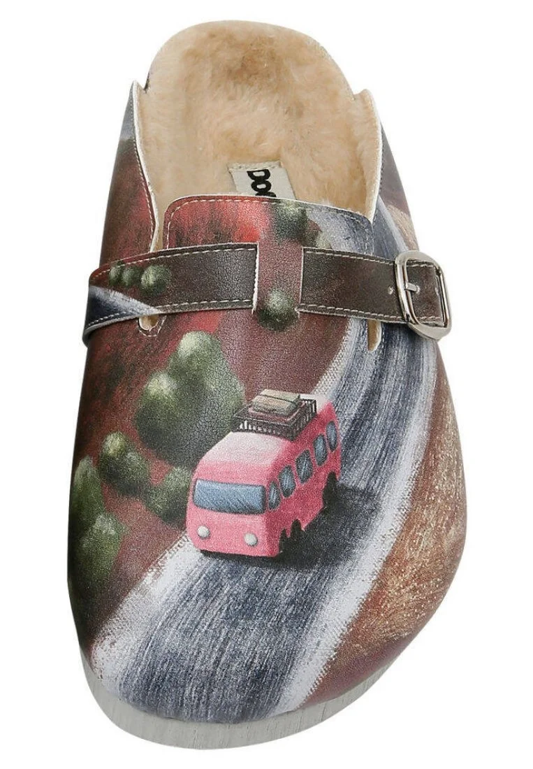 Enfants Cuir Vegan Multicolore Chaussons - Highway to Adventure Motif