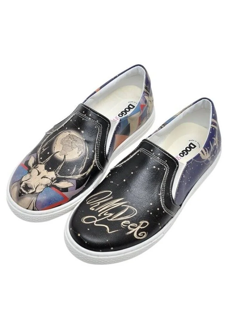 Enfants Cuir Vegan Noir Baskets à Enfiler - Oh My Deer Motif