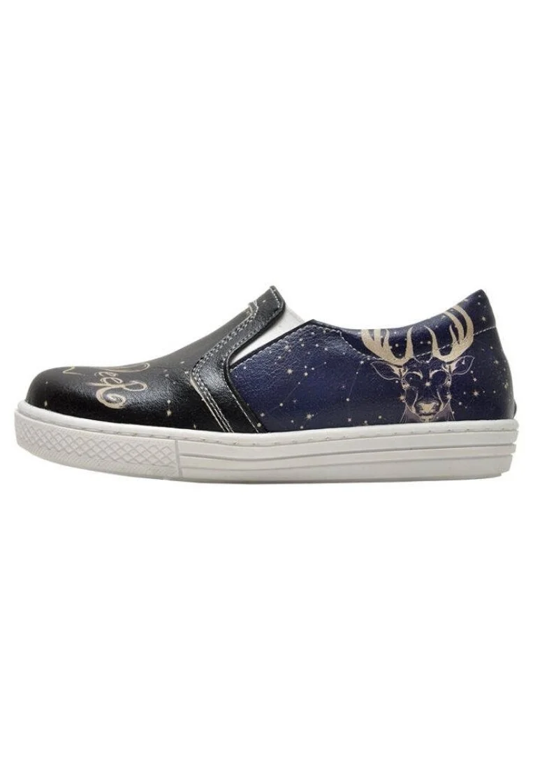 Enfants Cuir Vegan Noir Baskets à Enfiler - Oh My Deer Motif