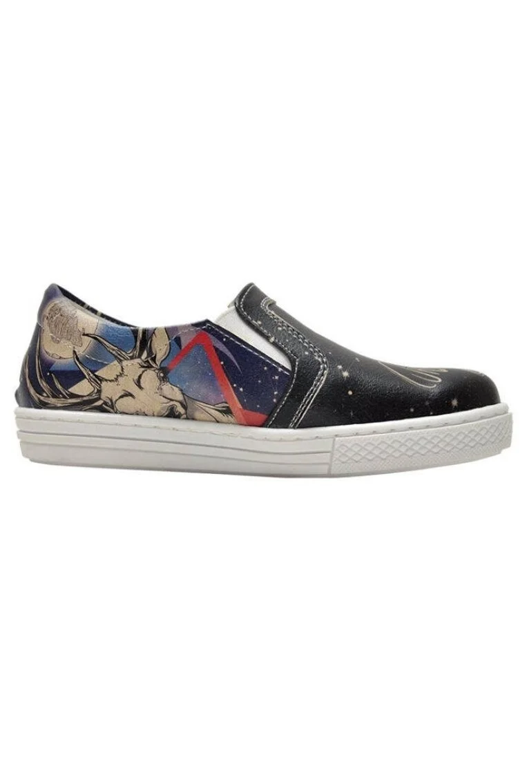 Enfants Cuir Vegan Noir Baskets à Enfiler - Oh My Deer Motif