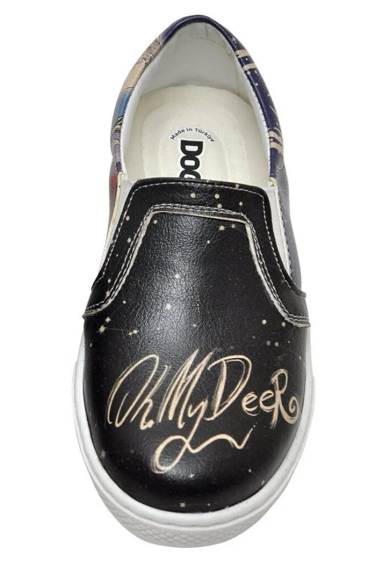 Enfants Cuir Vegan Noir Baskets à Enfiler - Oh My Deer Motif