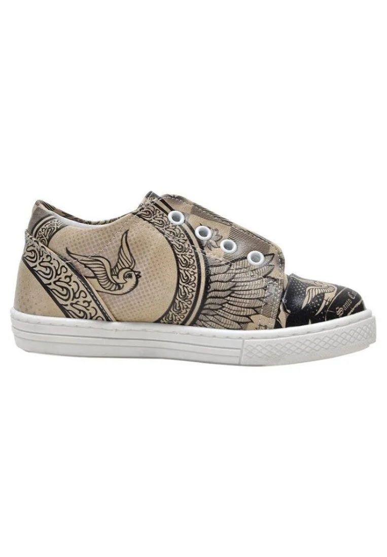 Enfants Cuir Vegan Noir Baskets à Enfiler - Cuernos De Venado Motif