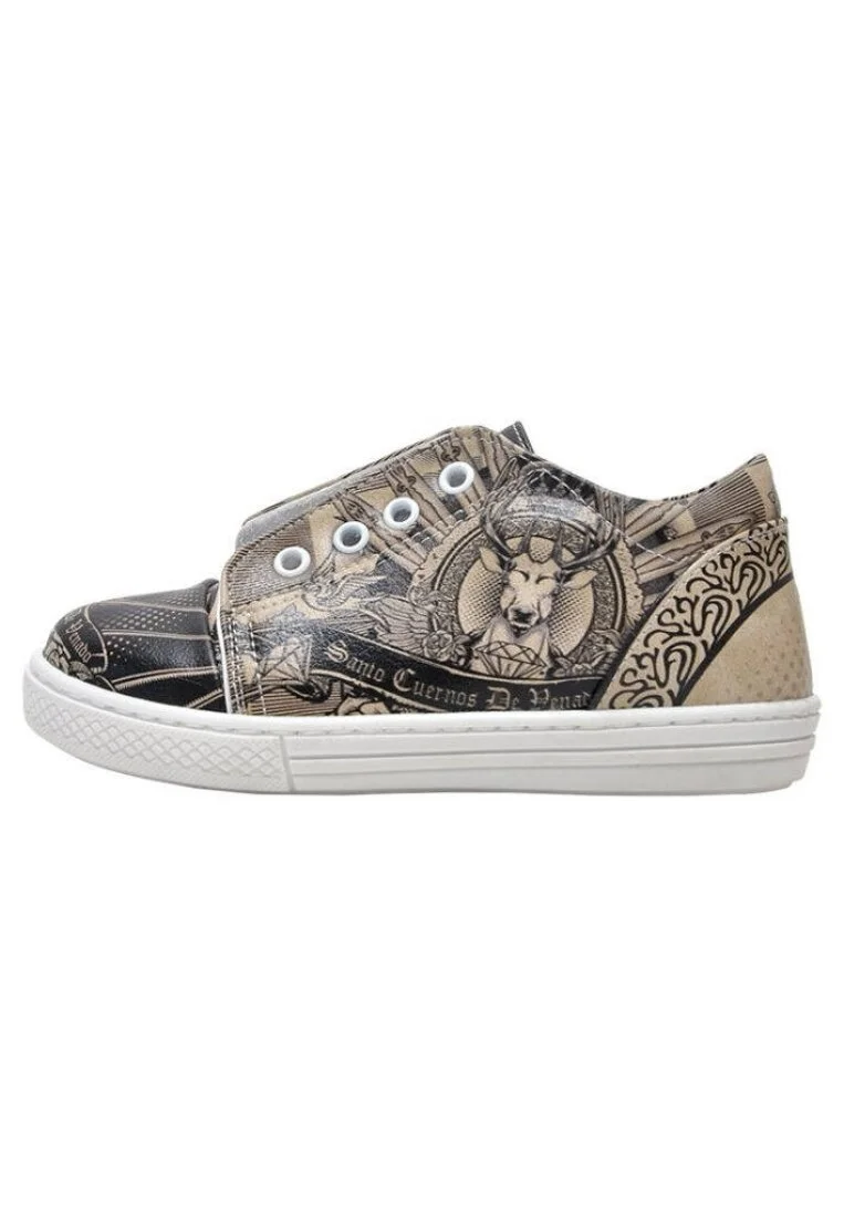Enfants Cuir Vegan Noir Baskets à Enfiler - Cuernos De Venado Motif