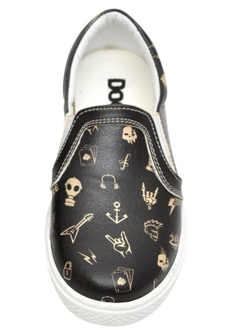 Enfants Cuir Vegan Noir Baskets à Enfiler - Born to be a Rockstar Motif