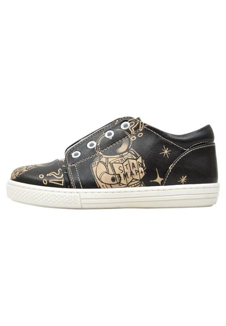 Enfants Cuir Vegan Noir Baskets à Enfiler - Can't Find a Way Motif