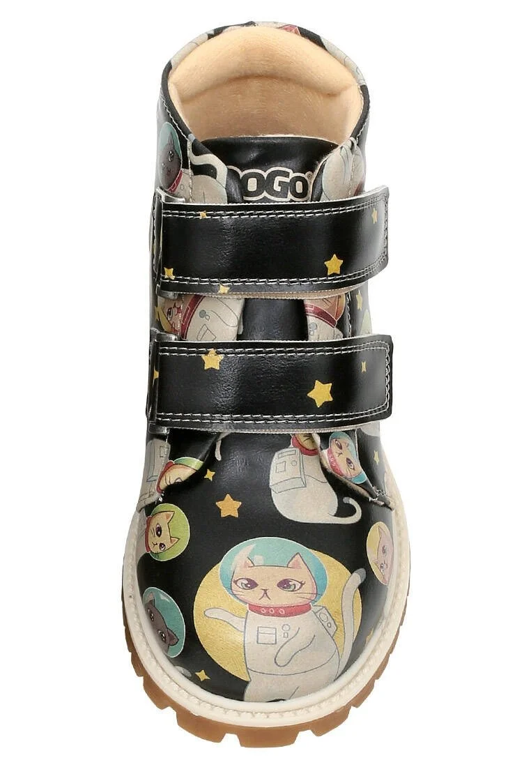 Enfants Cuir Vegan Noir Bottes - Cats of Space Motif