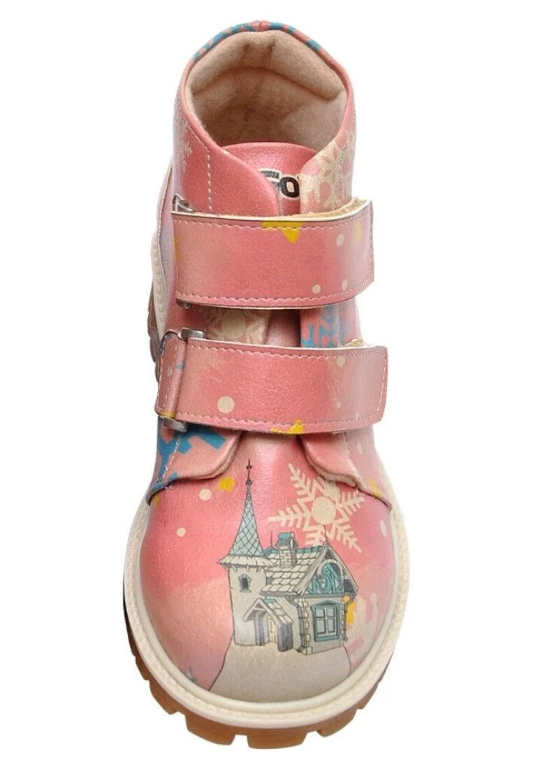 Enfants Cuir Vegan Rose Bottes - Fire Girl on Snow Motif