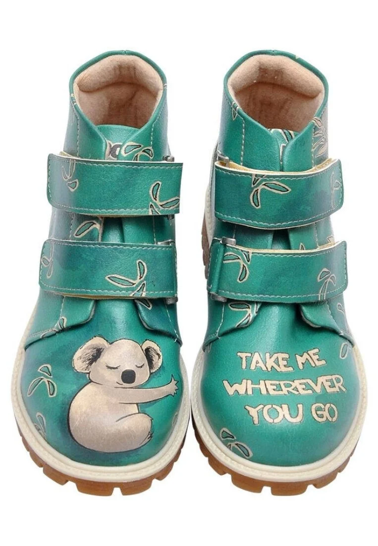 Enfants Cuir Vegan Turquoise Bottes - Koala Motif