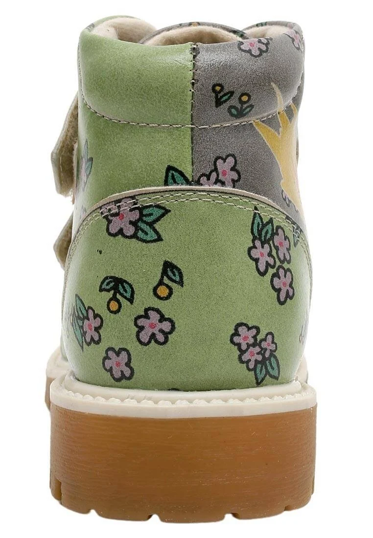 Enfants Cuir Vegan Vert Bottes Longues - Sometimes Life Goes On Motif