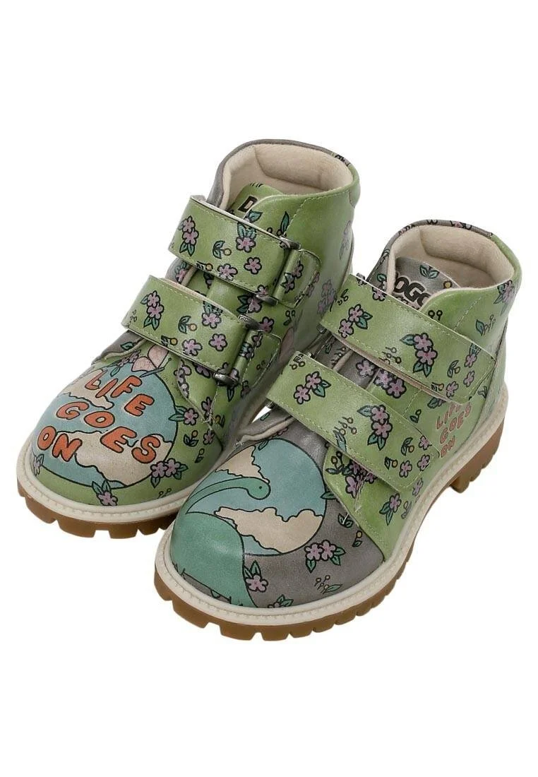 Enfants Cuir Vegan Vert Bottes Longues - Sometimes Life Goes On Motif