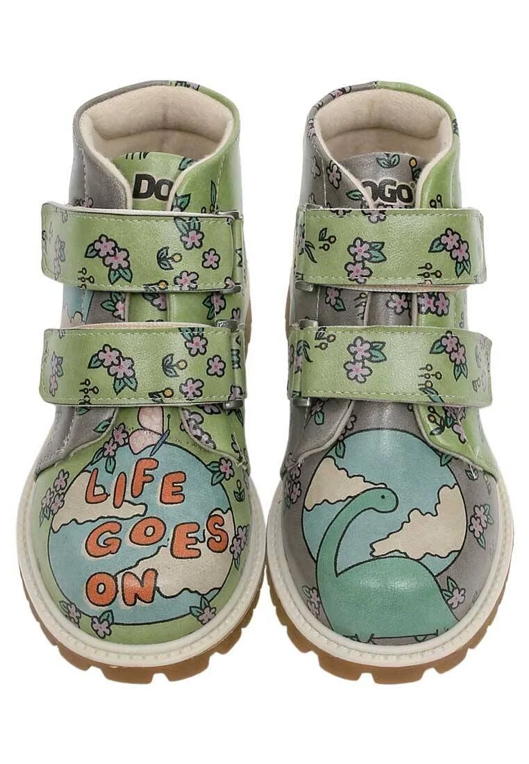 Enfants Cuir Vegan Vert Bottes Longues - Sometimes Life Goes On Motif