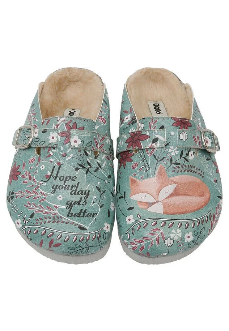 Enfants Cuir Vegan Vert Chaussons - Spirit Animal Motif