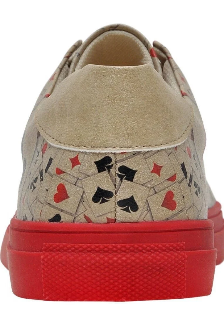 Erkek Vegan Deri Bej Slip On Sneakers - Playing Cards Tasarım