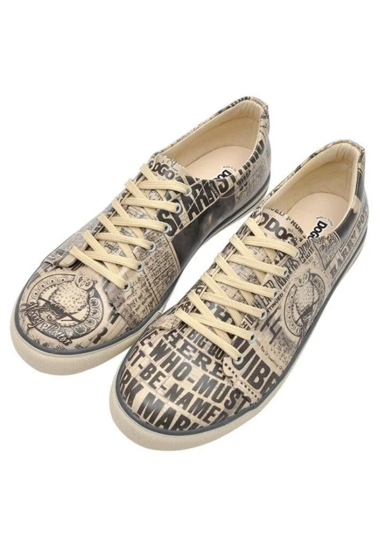 Erkek Vegan Deri Bej Sneakers - Warner Bros Daily Prophet Harry Potter Tasarım