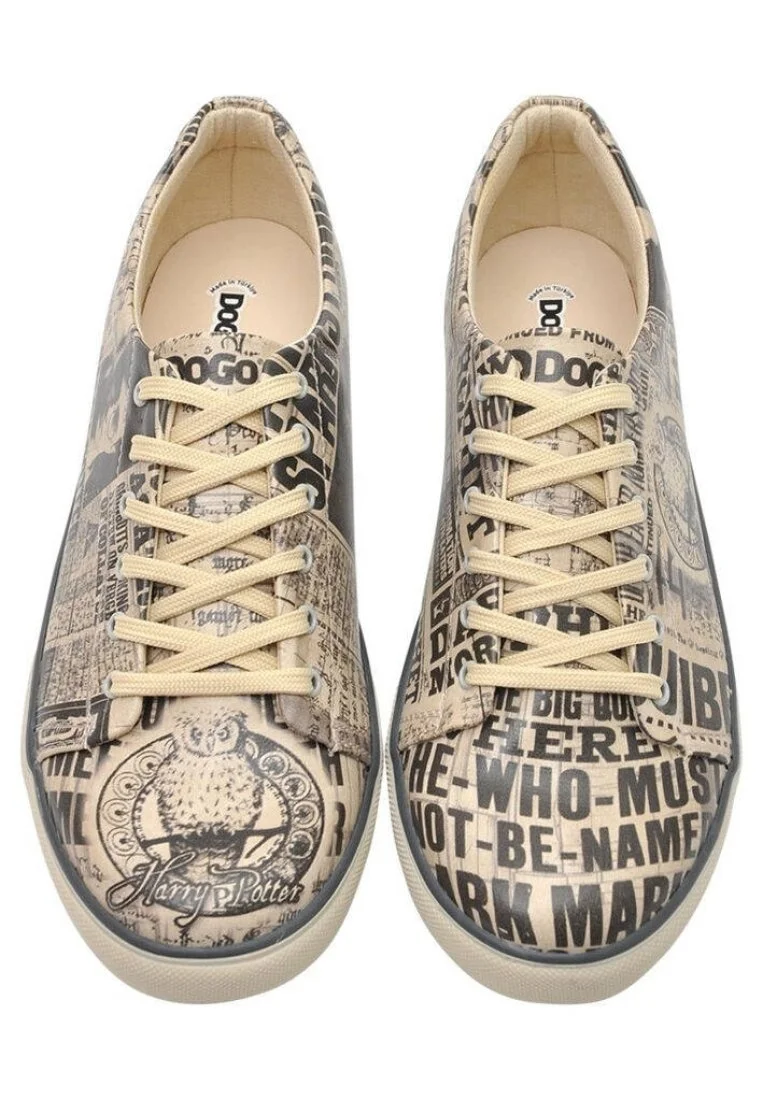 Erkek Vegan Deri Bej Sneakers - Warner Bros Daily Prophet Harry Potter Tasarım