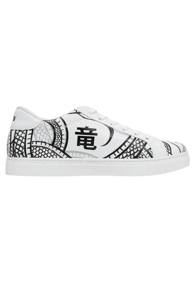 Erkek Vegan Deri Beyaz Günlük Sneakers - The Power Of The Dragon Tasarım