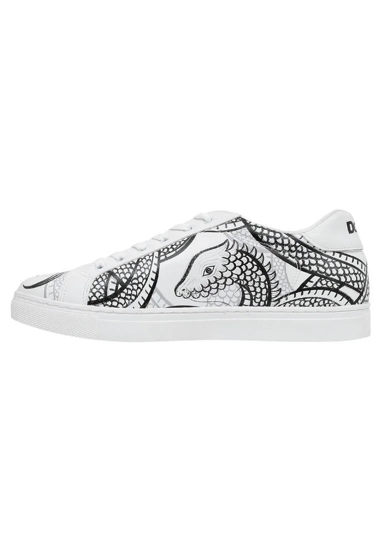 Erkek Vegan Deri Beyaz Günlük Sneakers - The Power Of The Dragon Tasarım