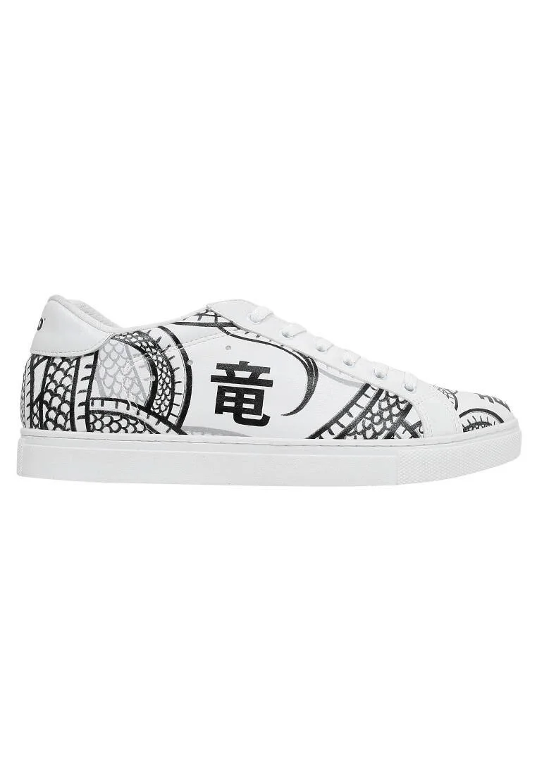 Erkek Vegan Deri Beyaz Günlük Sneakers - The Power Of The Dragon Tasarım