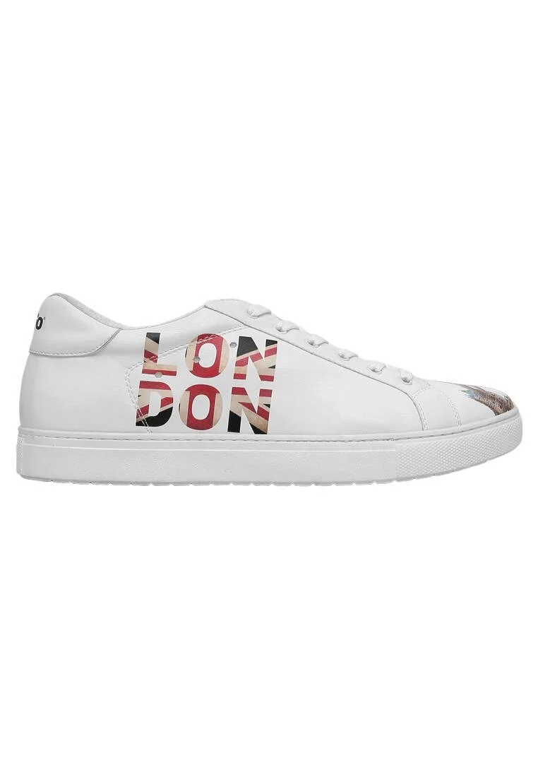 Erkek Vegan Deri Beyaz Sneakers - It's the Time for London Tasarım
