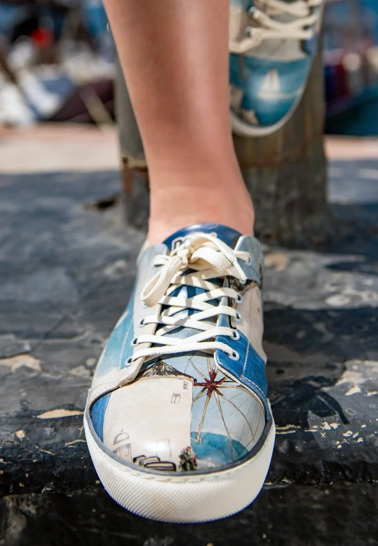 Erkek Vegan Deri Mavi Sneakers - Meet me Halfway Tasarım