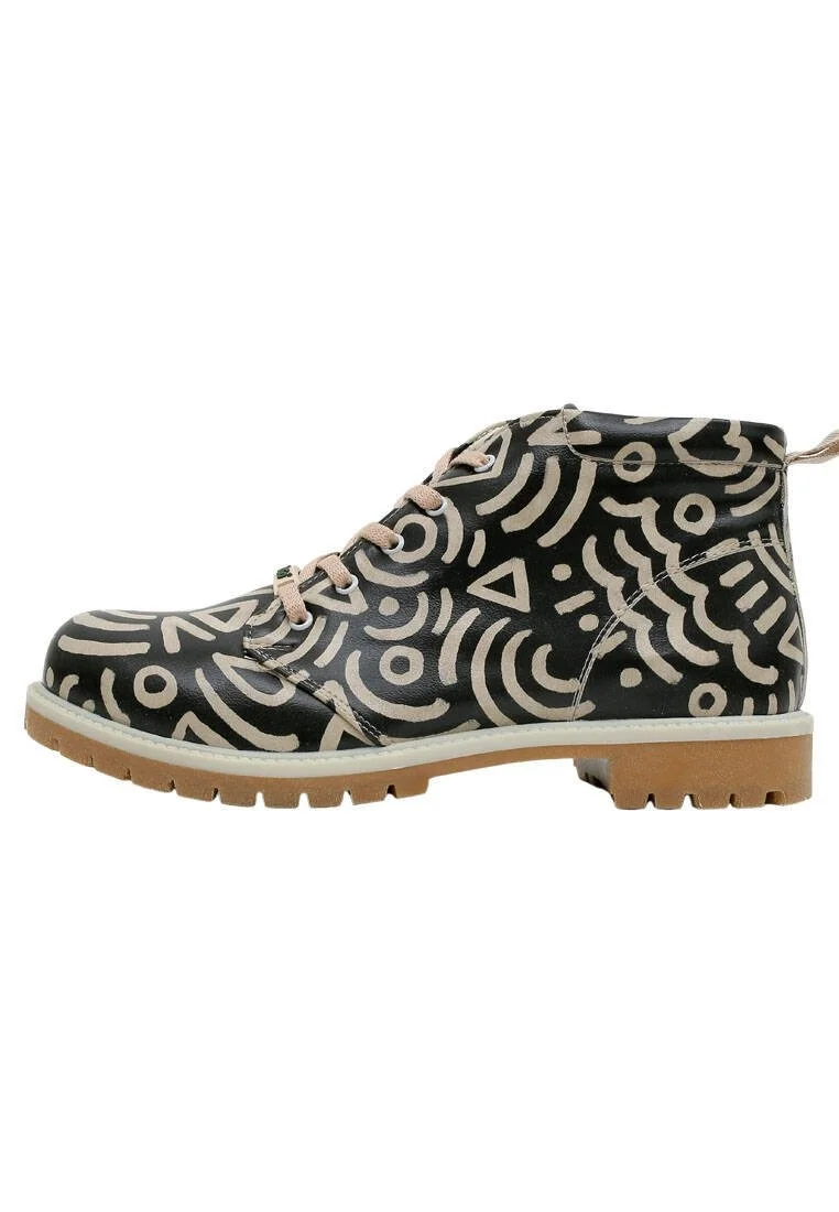 Erkek Vegan Deri Siyah Bilekte Bot - Abstract Outline Black Tasarım