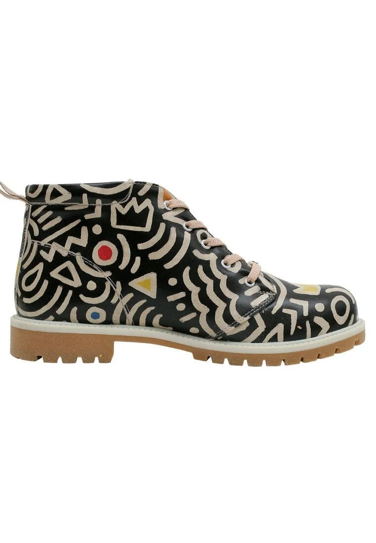 Erkek Vegan Deri Siyah Bilekte Bot - Abstract Outline Black Tasarım