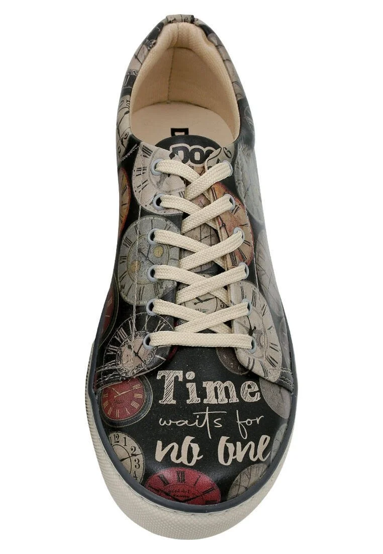 Erkek Vegan Deri Siyah Sneakers - Time Waits for No-one Tasarım
