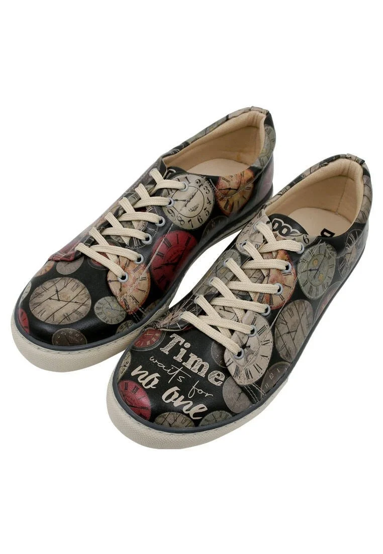 Erkek Vegan Deri Siyah Sneakers - Time Waits for No-one Tasarım