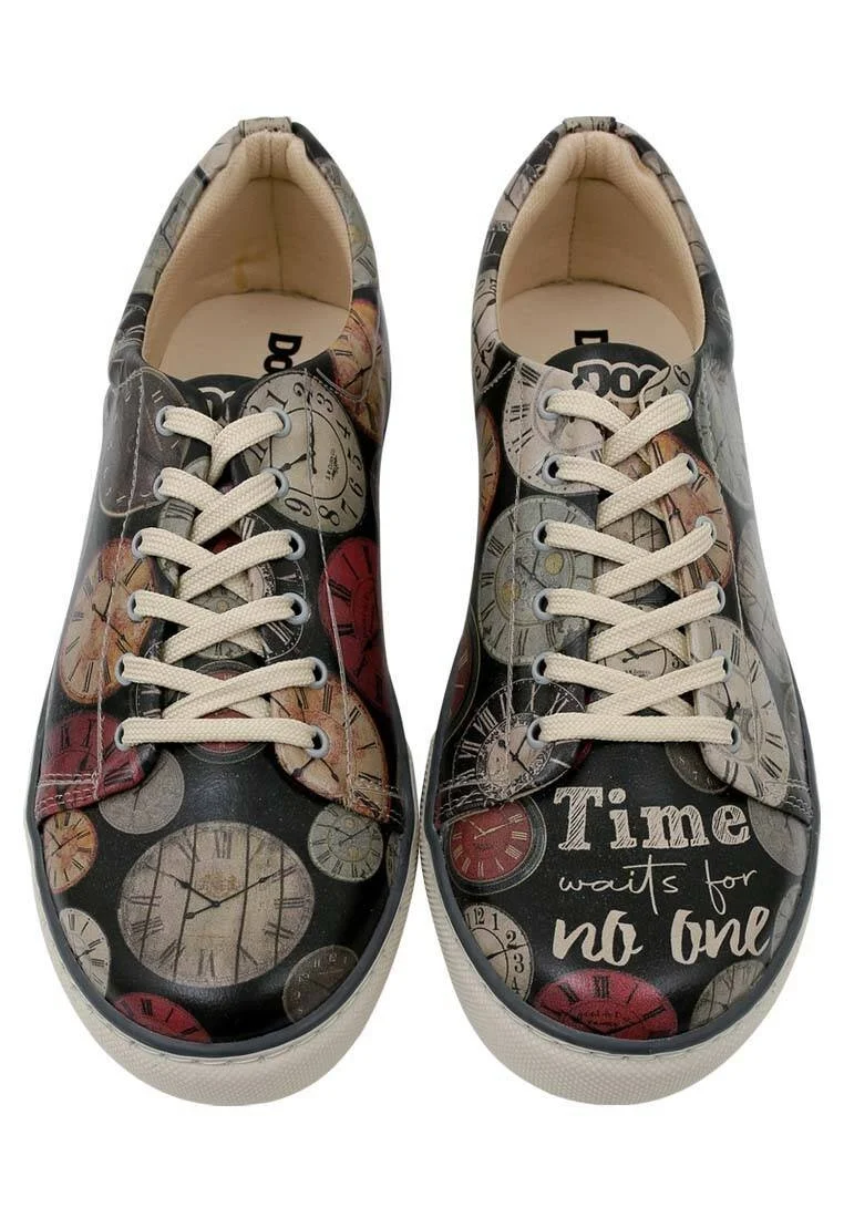 Erkek Vegan Deri Siyah Sneakers - Time Waits for No-one Tasarım