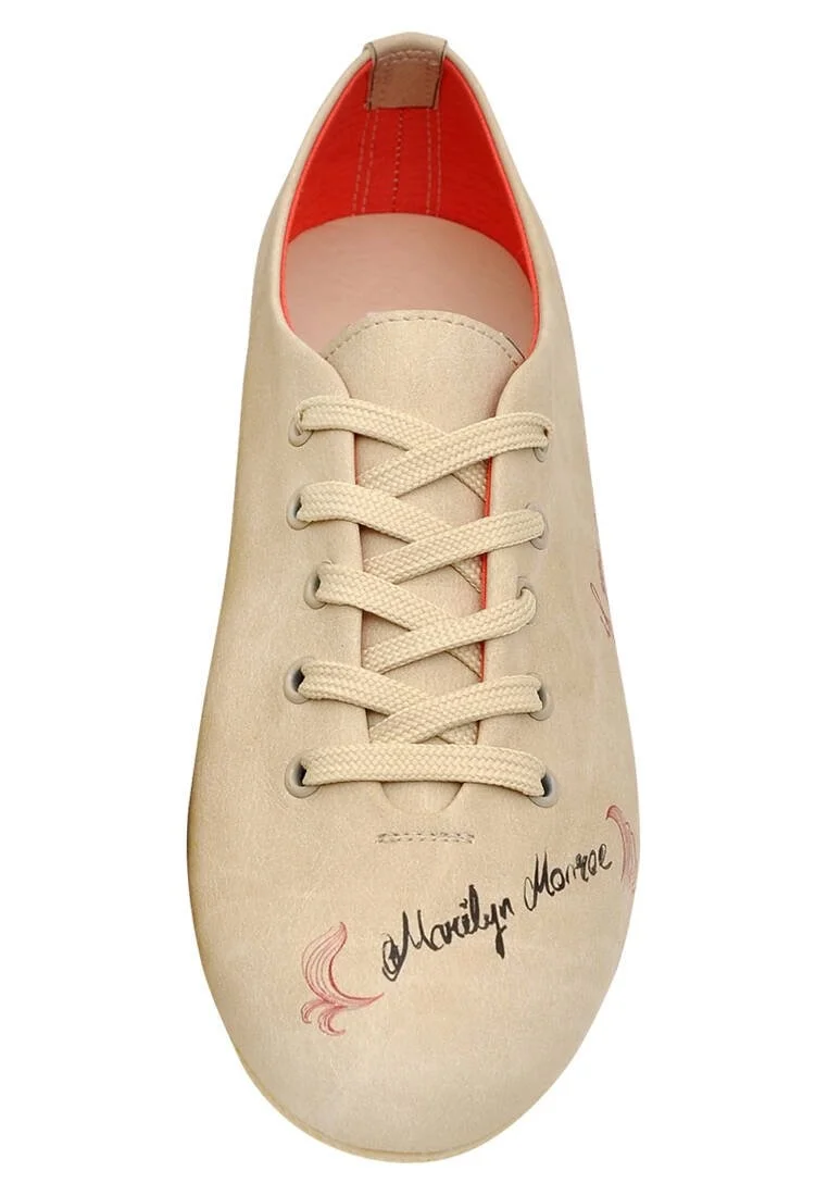Femme Cuir Vegan Beige Baskets - Marilyn Monroe Motif