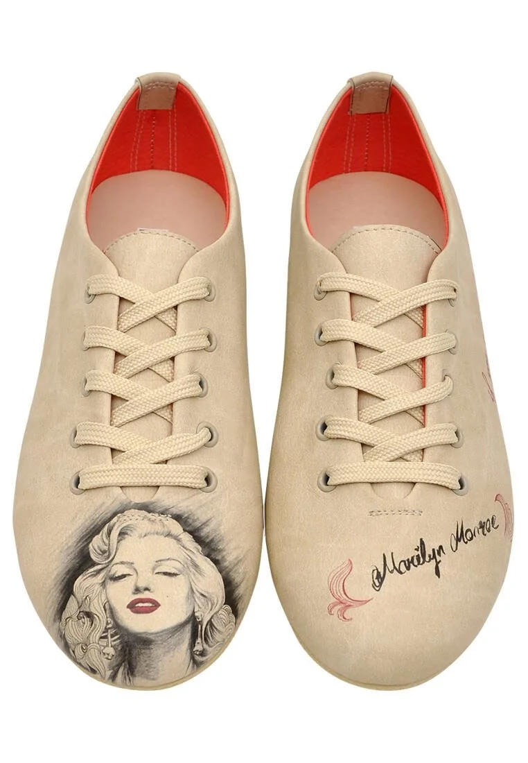 Femme Cuir Vegan Beige Baskets - Marilyn Monroe Motif
