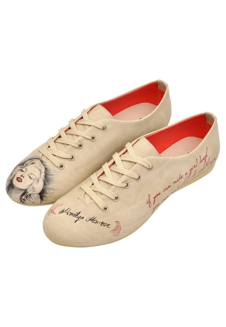 Femme Cuir Vegan Beige Baskets - Marilyn Monroe Motif