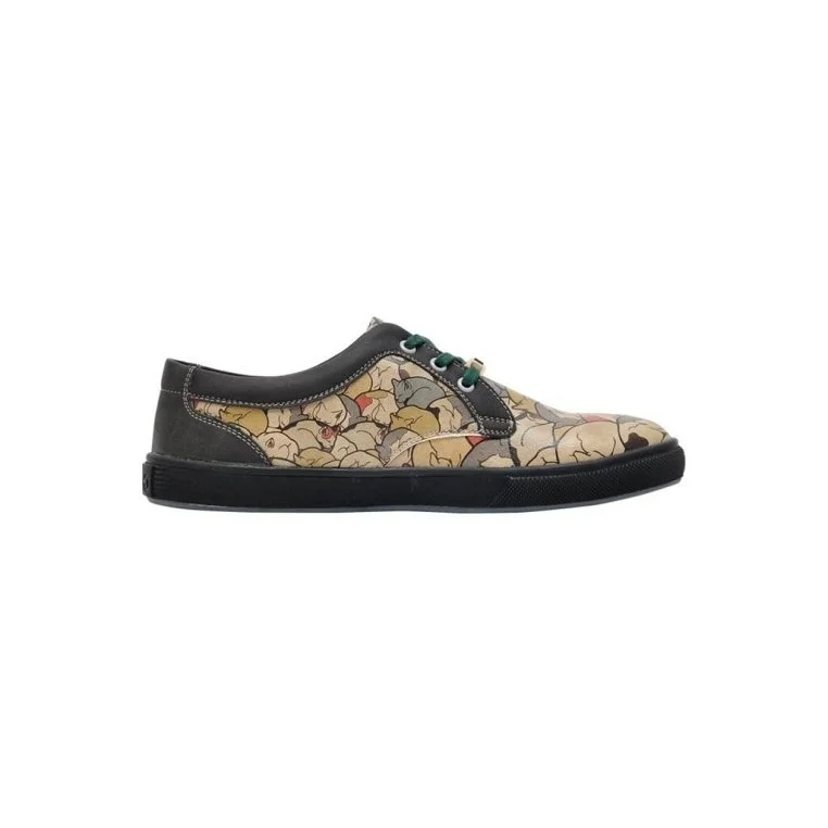Femme Cuir Vegan Beige Baskets - Sleeping Cats Motif