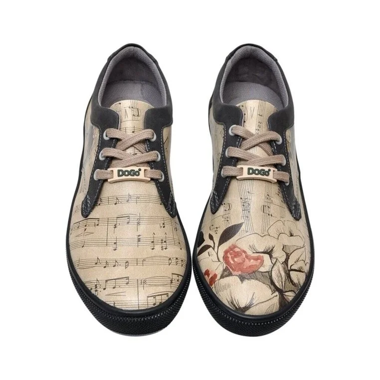 Femme Cuir Vegan Beige Baskets - Music on World off Motif