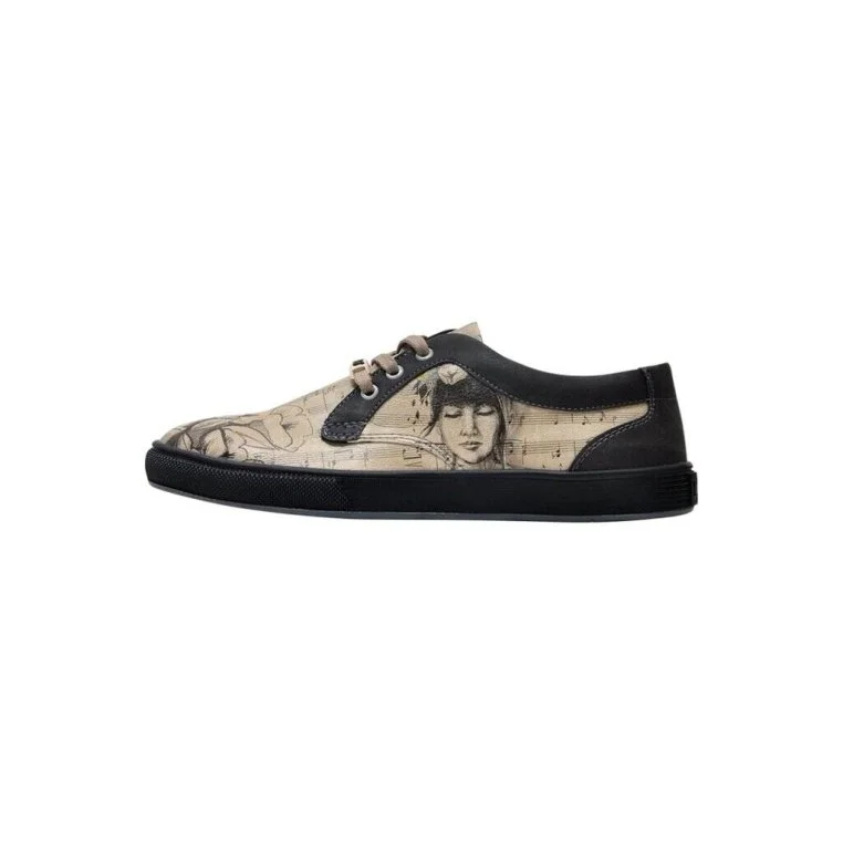 Femme Cuir Vegan Beige Baskets - Music on World off Motif