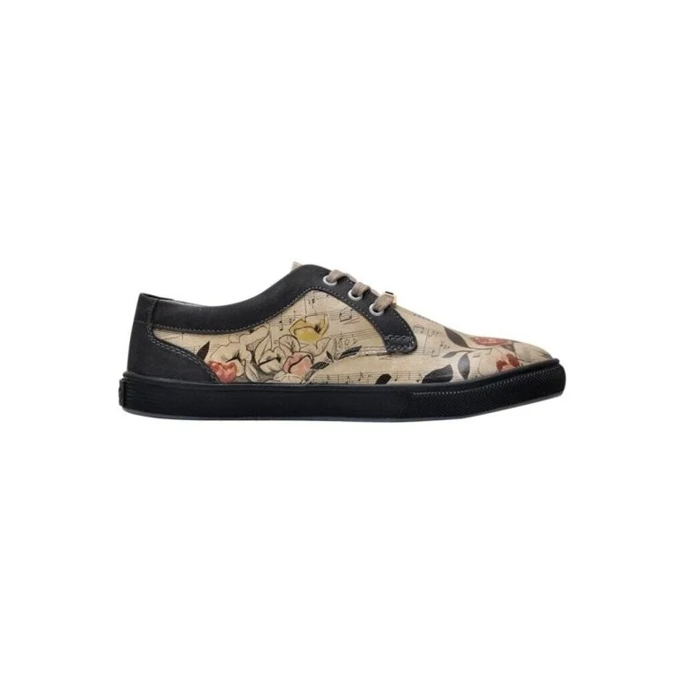 Femme Cuir Vegan Beige Baskets - Music on World off Motif