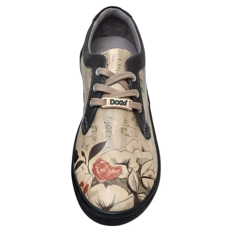 Femme Cuir Vegan Beige Baskets - Music on World off Motif