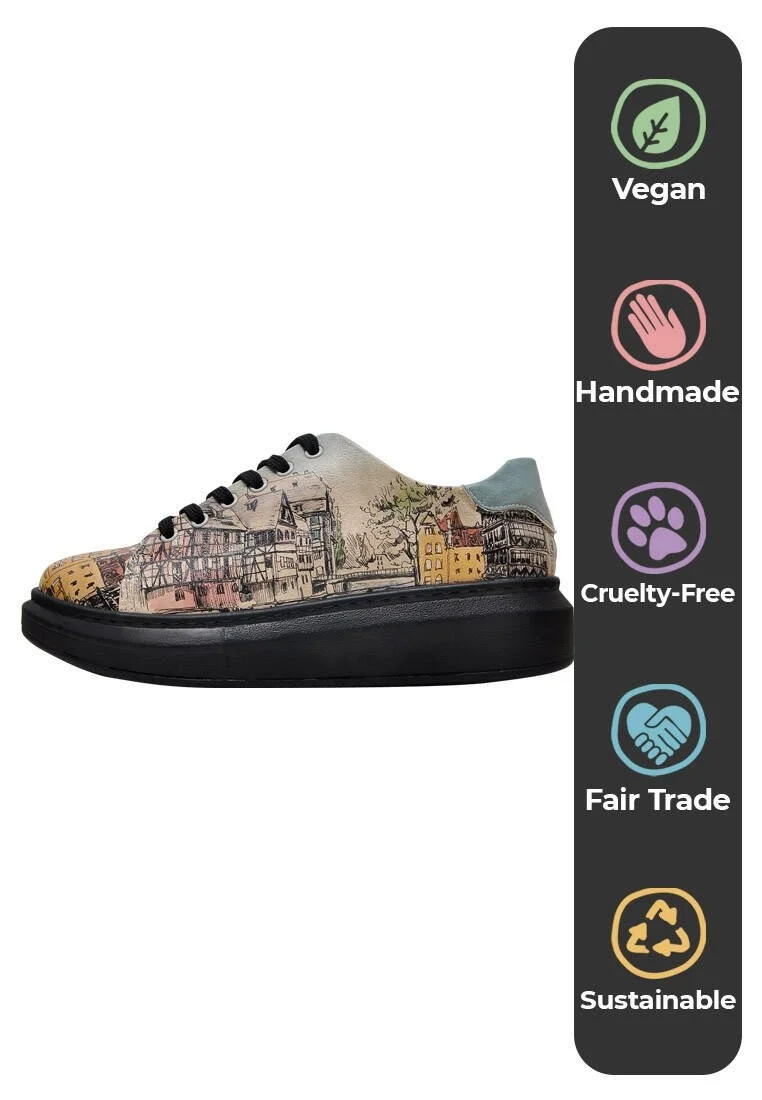 Femme Cuir Vegan Beige Baskets - Take a Walk Motif