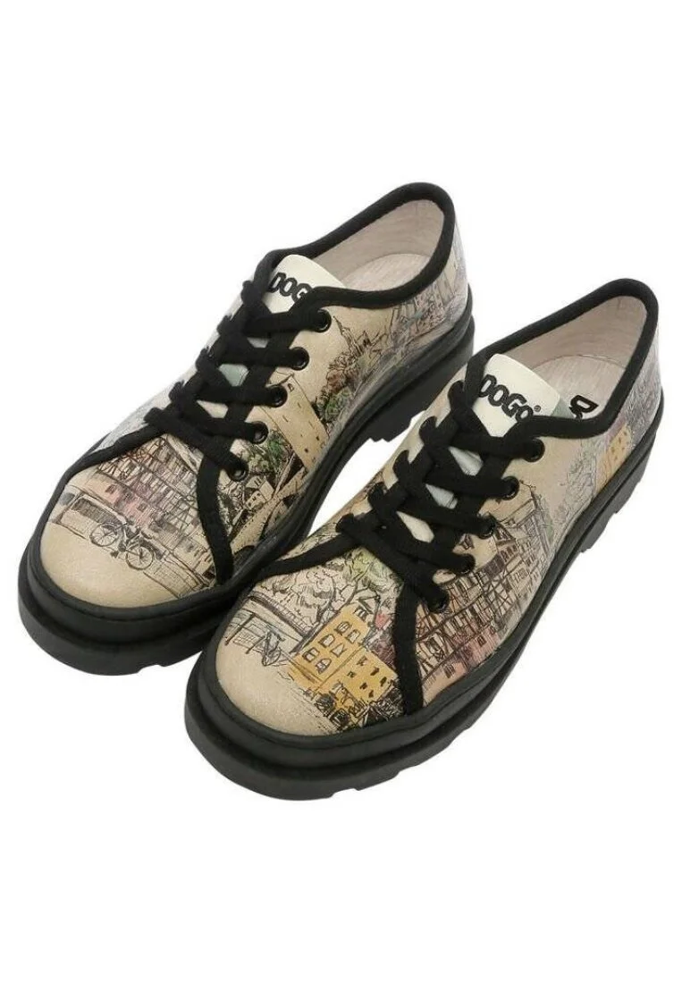 Femme Cuir Vegan Beige Baskets - Take a Walk Motif