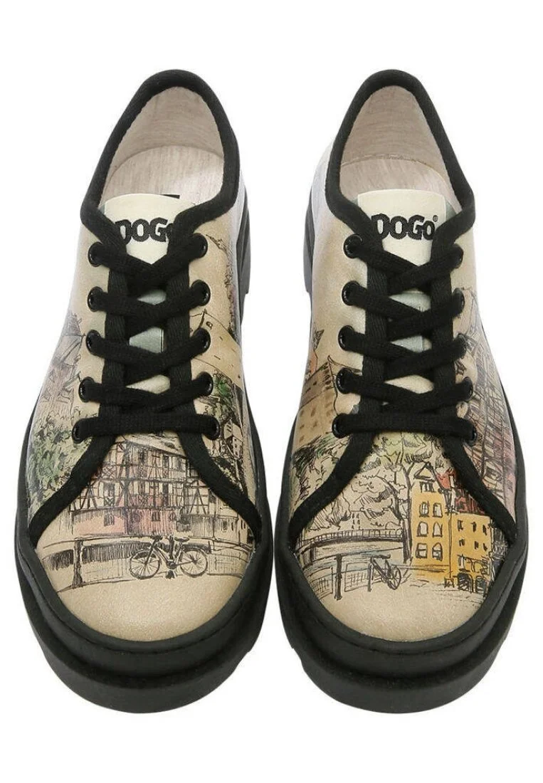Femme Cuir Vegan Beige Baskets - Take a Walk Motif