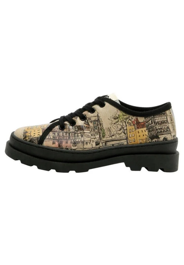 Femme Cuir Vegan Beige Baskets - Take a Walk Motif