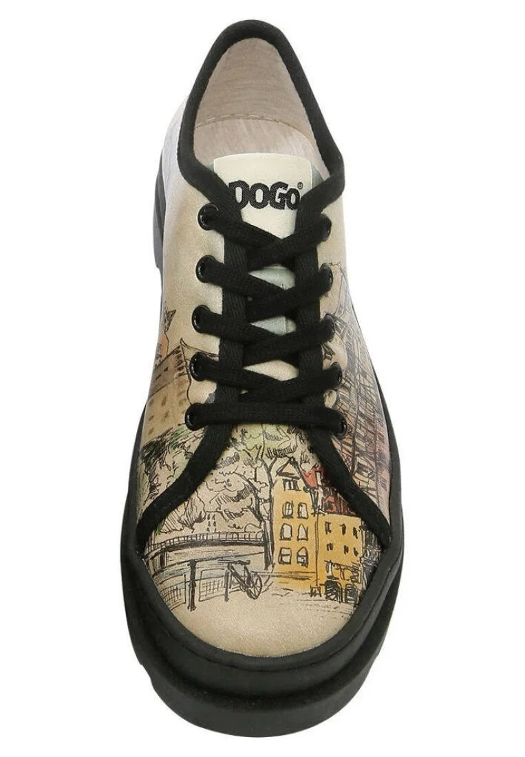 Femme Cuir Vegan Beige Baskets - Take a Walk Motif