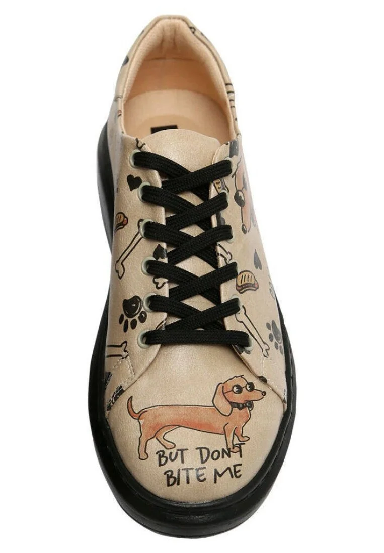 Femme Cuir Vegan Beige Baskets - Call me Hotdog Motif