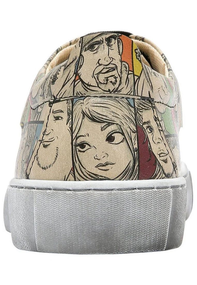 Femme Cuir Vegan Beige Baskets - Colorful people Motif