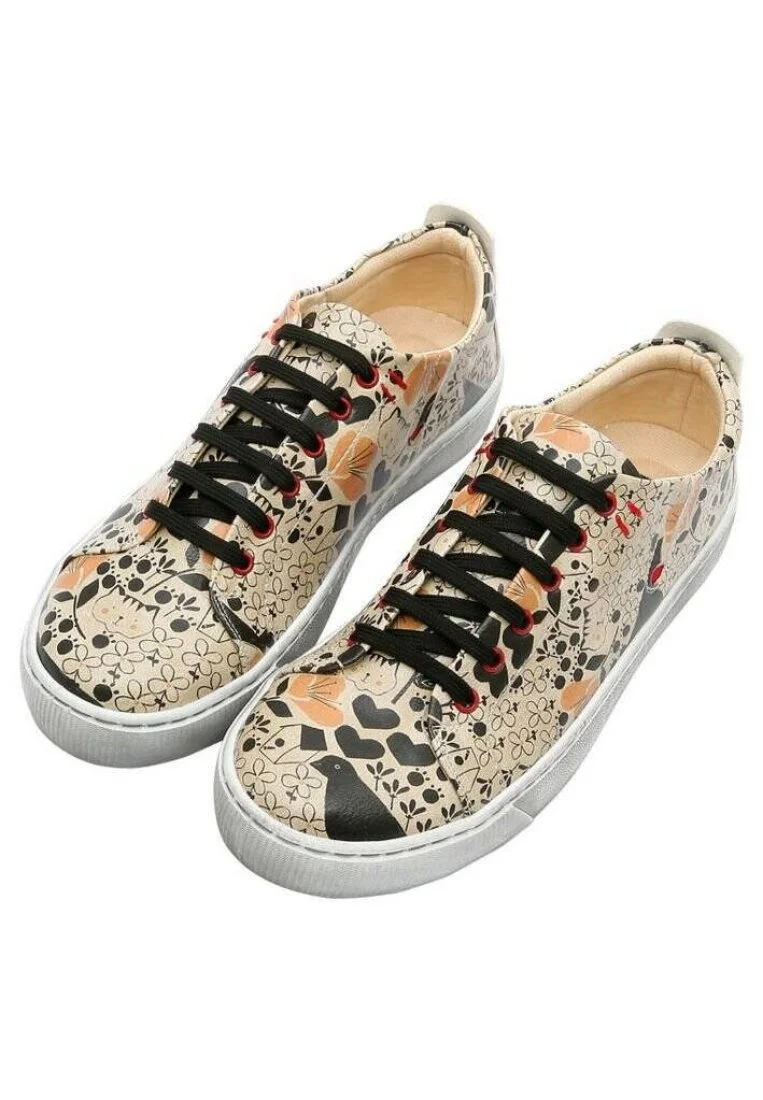 Femme Cuir Vegan Beige Baskets - Go Home Motif