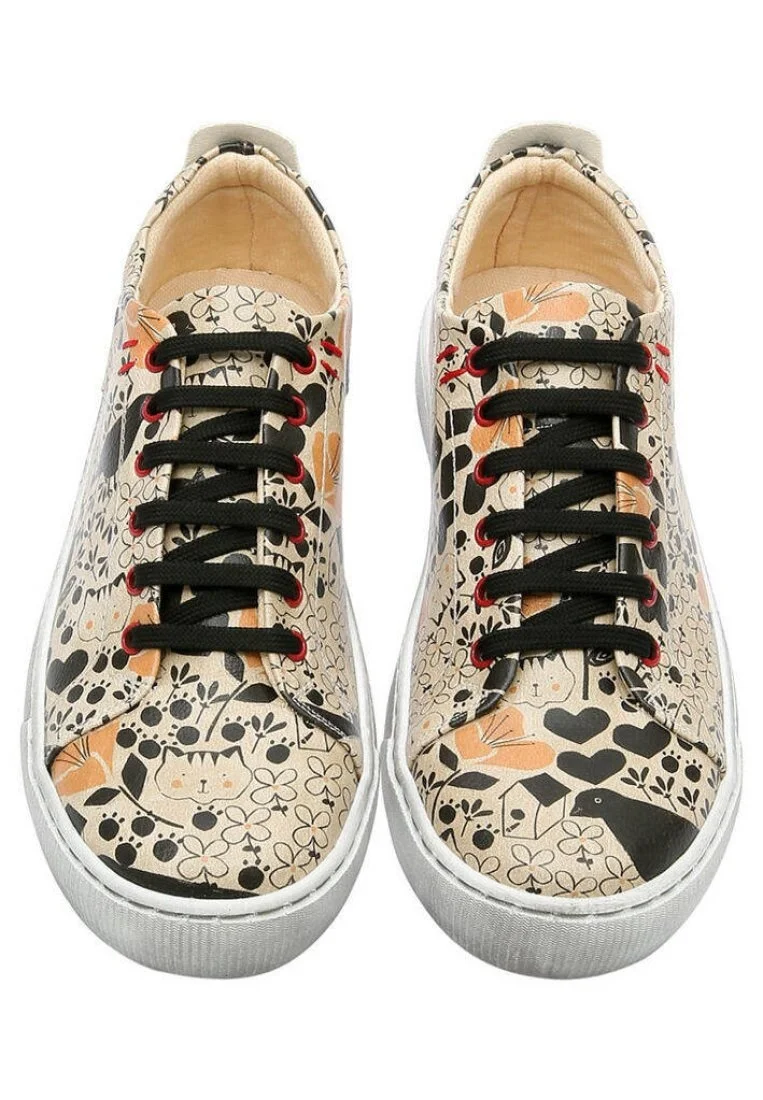 Femme Cuir Vegan Beige Baskets - Go Home Motif