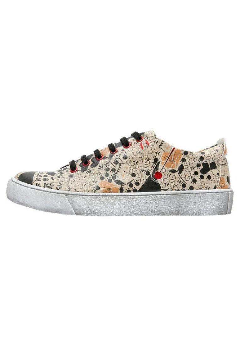 Femme Cuir Vegan Beige Baskets - Go Home Motif